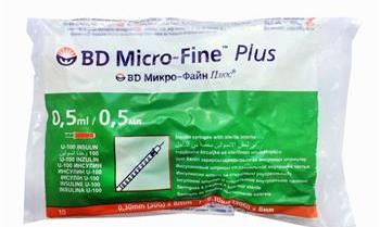 Шприц інсуліновий BD Micro-Fine Plus 0,5мл U100, голка 31G (0,25x6мм) №10 (арт.324904) (Мікро-Файн Плюс)