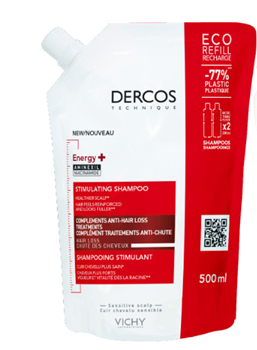Шампунь Vichy Dercos Енерджи+ тонізуючий з Амінексилом та Ніацинамідом, проти випадіння волосся, змінний блок, 500мл / Віши Деркос