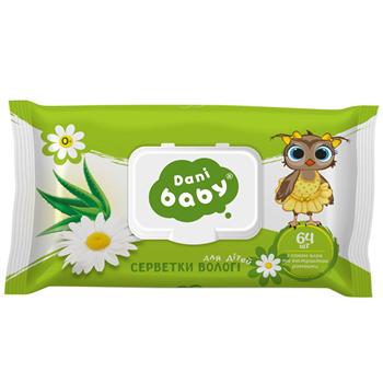 Серветки вологі дитячі Dani baby з екстрактом алое вера та ромашки, №64