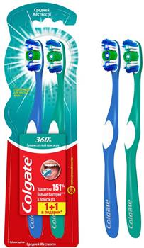 Зубна щітка Colgate 360° Deep Clean середня №2 (1+1) / Колгейт