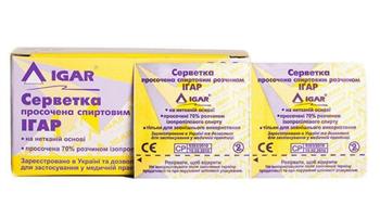 Серветка медична IGAR, просочена спиртовим розчином 6х3см №100 (Ігар)