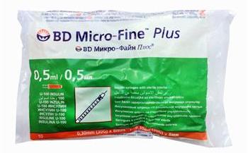 Шприц інсуліновий BD Micro-Fine Plus 0,5мл U100 голка 29G (0,33x12,7) №10 (арт.320921) (Мікро-Файн Плюс)
