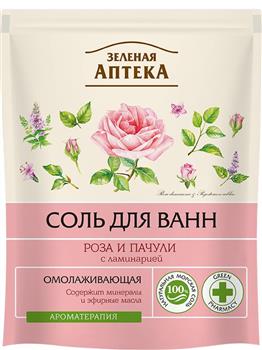 Сіль для ванн Зелена аптека Роза та пачулі омолоджуюча, 500г дой-пак