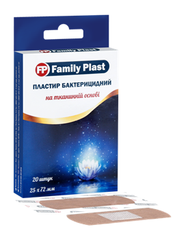 Пластир Family Plast бактерицидний на тканинній основі 25х72мм №20 / Фемілі Пласт