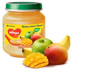 Пюре фруктове Milupa "Яблуко, манго і банан" (6+), 125г / Мілупа