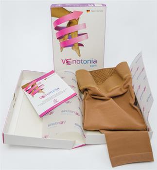 Панчохи компресійні Венотонія Софт AG CCL2, 2 клас, р.IV+, відкритий носок, колір карамель, кайма з силіконовими крапками / Venotonia Soft