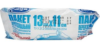 Пакет перев'язувальний першої допомоги, стер. 13х11см №1
