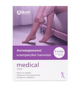 Панчохи антиварикозні компресійні 2 клас (23-32мм) із закритим миском р.3 чорні, Алком / арт.00212