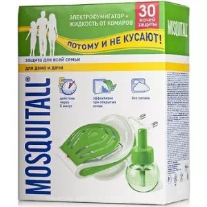 Електрофумігатор Mosquitall "Тому й не кусають!" для всієї родини, з рідиною від комарів, 30мл