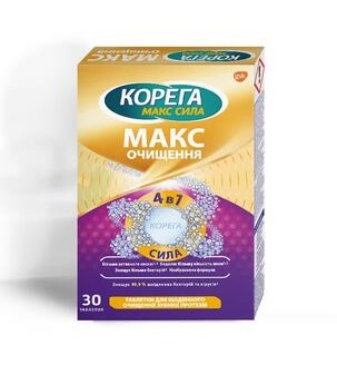 Таблетки Корега (Corega) Макс Очищення, для очищення зубних протезів, №30 (6х5 стрип)