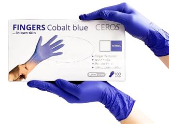 Рукавички нітрилові Ceros Cobalt Blue, оглядові неопудрені н/с р.L (8-9) пар №50