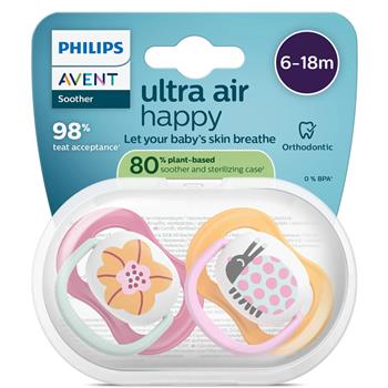Пустушка силіконова Avent Ultra Air Happy (6-18м) ортодонтична арт.SCF080/27 №2 у футлярі для стерилізації
