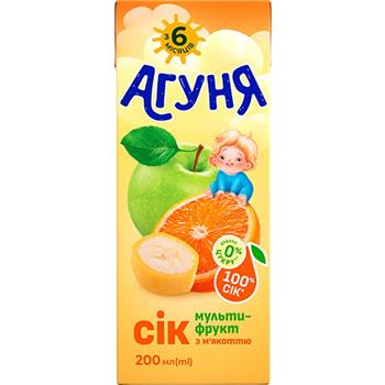 Сік Агуня дитячий (6+) мультифрукт з м'якоттю 200мл